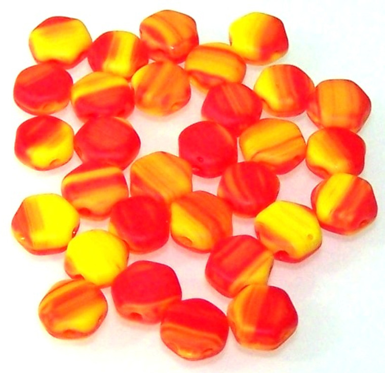 Czech Glass 6mm Honeycomb Hex 2-Hole Beads - Hodge Podge Orange Matte