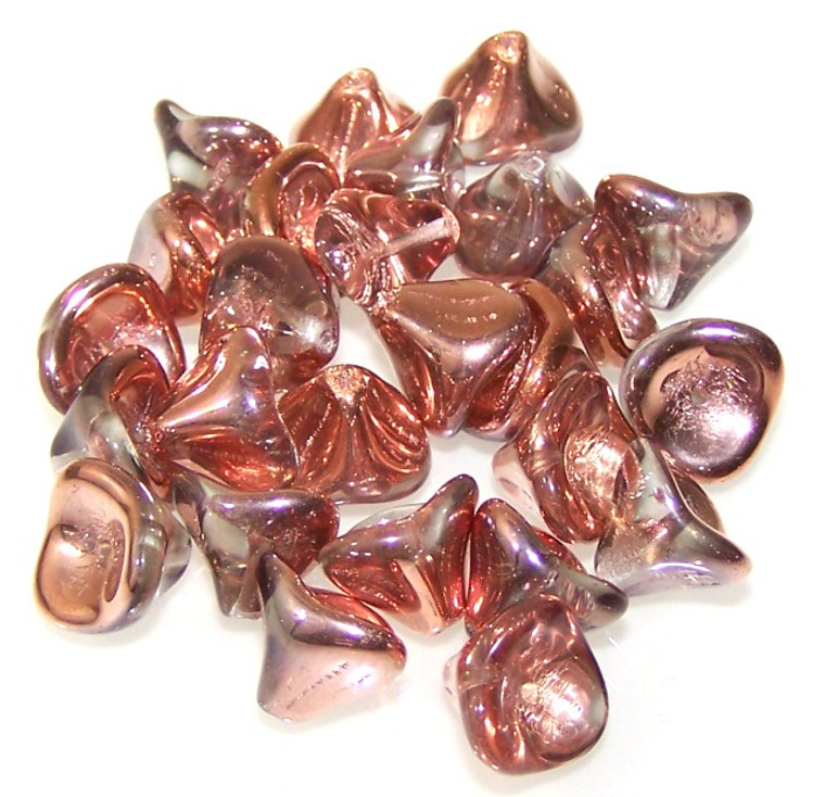 Czech Glass 10x12mm 3-Petal Flower Beads - Crystal Capri Gold
