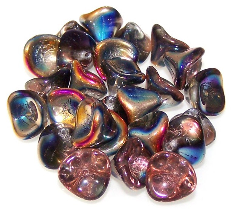 Czech Glass 10x12mm 3-Petal Flower Beads - Crystal Sliperit