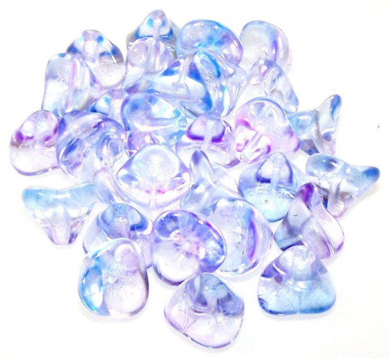 Czech Glass 10x12mm 3-Petal Flower Beads - Crystal Blue Purple