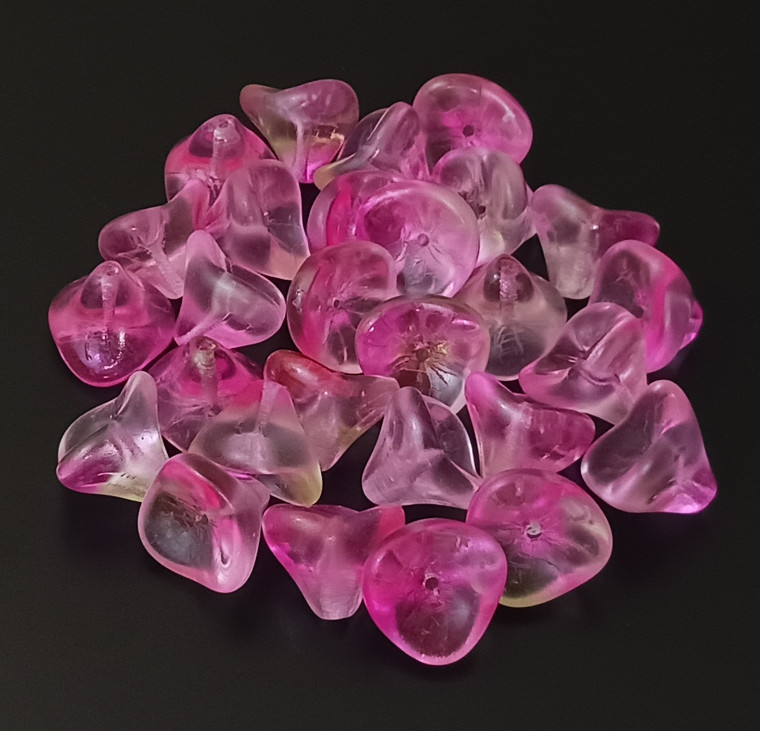 10 Czech Glass 10x12mm 3-Petal Flower Beads - Crystal Multi Peach
