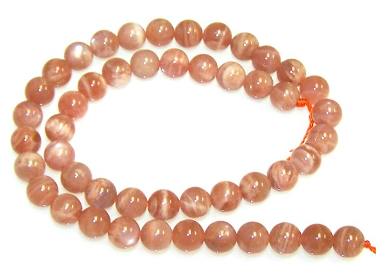 8mm Round Semiprecious Gemstone Beads - Pink Moonstone