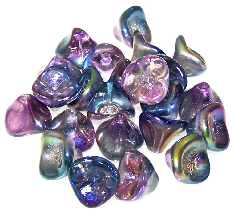 Czech Glass 10x12mm 3-Petal Flower Beads - Crystal Magic Blue