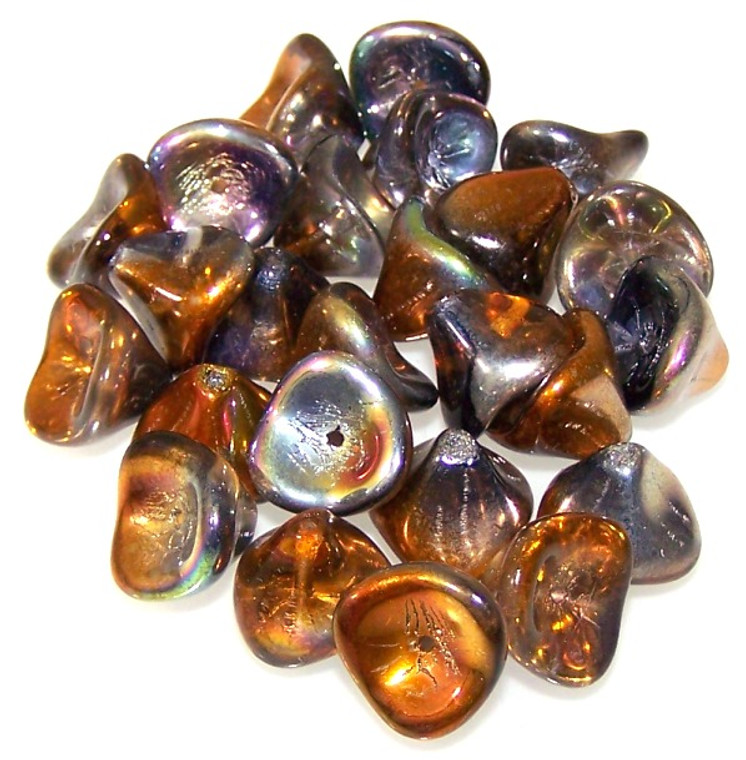 Czech Glass 10x12mm 3-Petal Flower Beads - Crystal Magic Copper