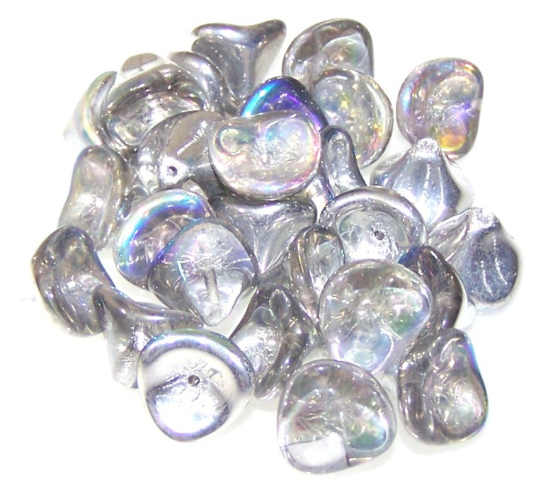 Czech Glass 10x12mm 3-Petal Flower Beads - Crystal Silver Rainbow