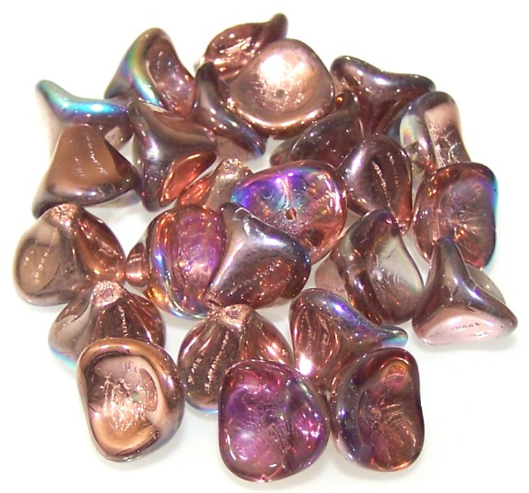 Czech Glass 10x12mm 3-Petal Flower Beads - Crystal Copper Rainbow