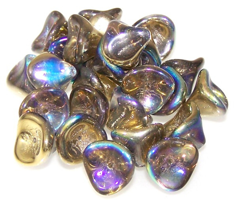 Czech Glass 10x12mm 3-Petal Flower Beads - Crystal Golden Rainbow