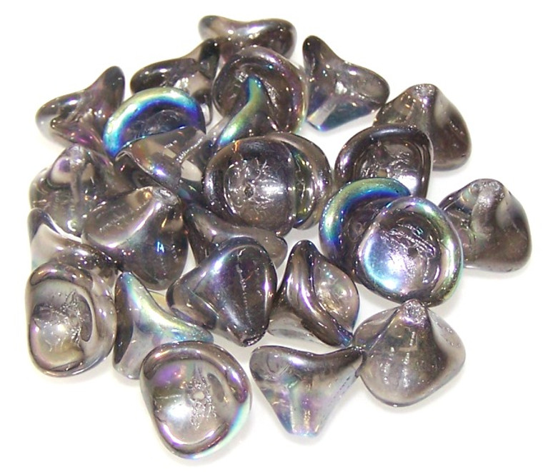 Czech Glass 10x12mm 3-Petal Flower Beads - Crystal Graphite Rainbow