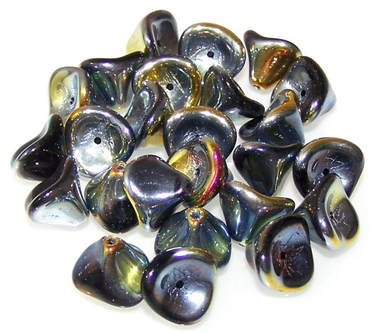 Czech Glass 10x12mm 3-Petal Flower Beads - Jet Full Marea