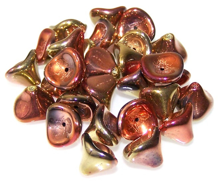 Czech Glass 10x12mm 3-Petal Flower Beads - Jet California Gold Rush