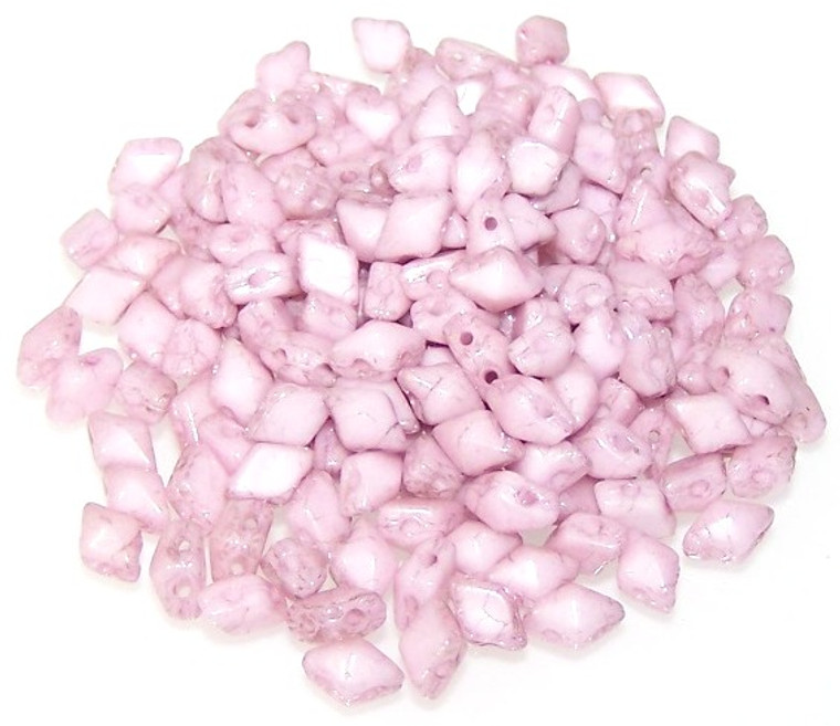 MINI DiamonDuo 2-Hole Czech Glass 4x6mm Beads - Chalk Lila Luster