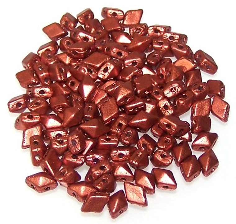 MINI DiamonDuo 2-Hole Czech Glass 4x6mm Beads - Crystal Bronze Fire Red