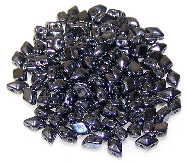 MINI DiamonDuo 2-Hole Czech Glass 4x6mm Beads - Jet Hematite