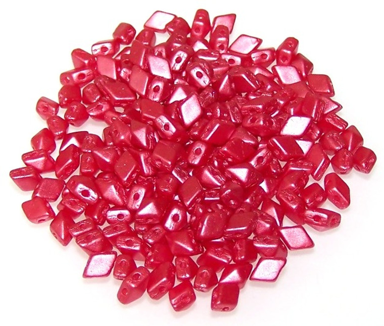 MINI DiamonDuo 2-Hole Czech Glass 4x6mm Beads - Pastel Dark Coral