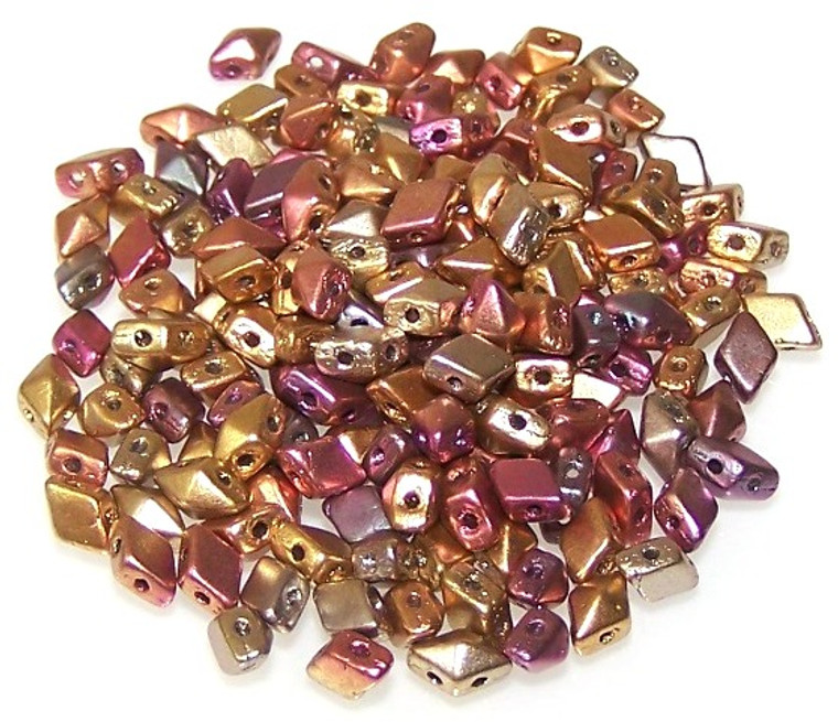MINI DiamonDuo 2-Hole Czech Glass 4x6mm Beads - Matte Golden Iris