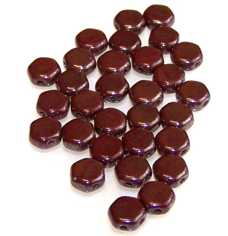 Czech Glass 6mm Honeycomb Hex 2-Hole Beads - Brown Luster
