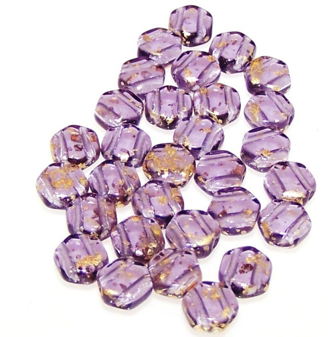 Czech Glass 6mm Honeycomb Hex 2-Hole Beads - Gold Splash Tanzanite