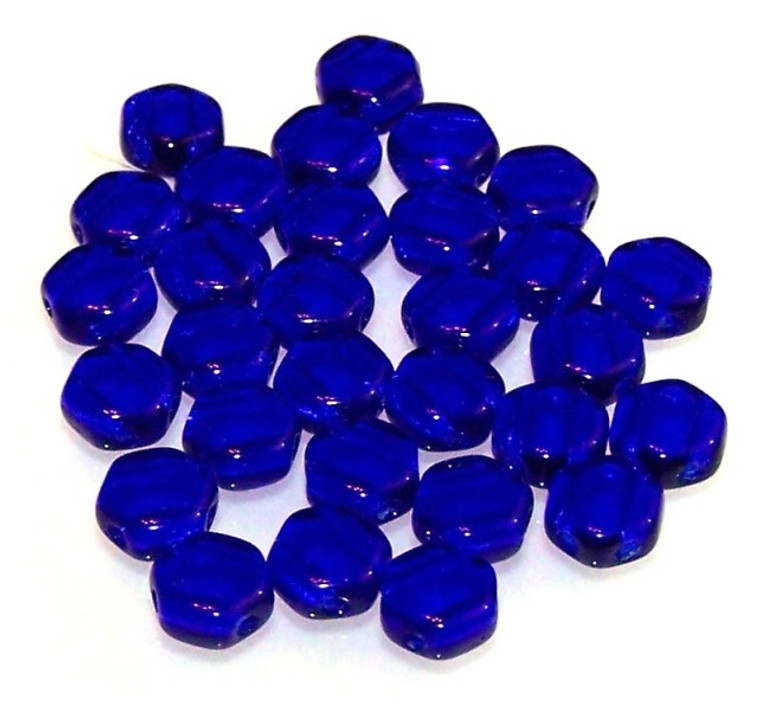 Czech Glass 6mm Honeycomb Hex 2-Hole Beads - Cobalt