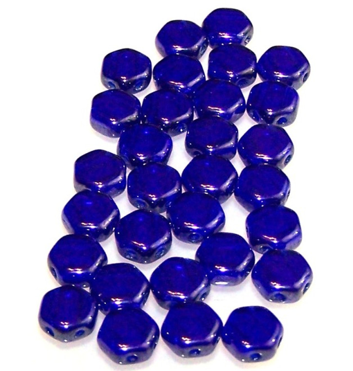 Czech Glass 6mm Honeycomb Hex 2-Hole Beads - Cobalt Luster
