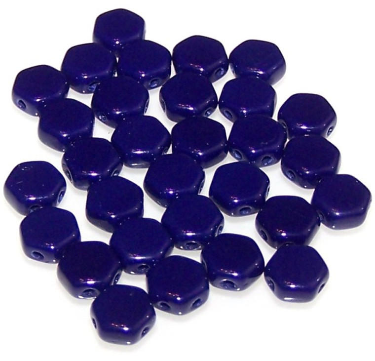 Czech Glass 6mm Honeycomb Hex 2-Hole Beads - Navy