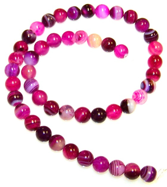 8mm Round Semiprecious Gemstone Beads - Fuchsia Striped Agate