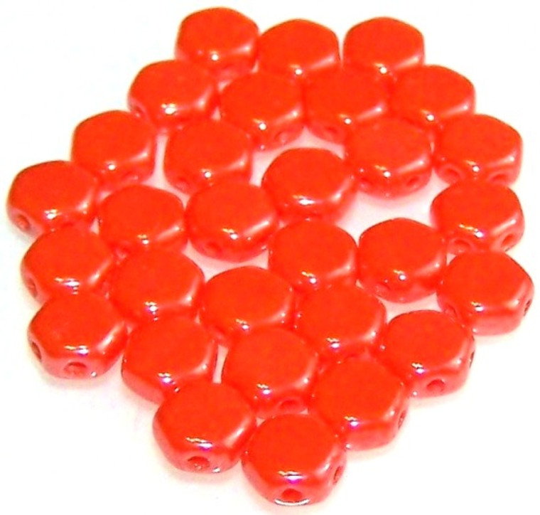 Czech Glass 6mm Honeycomb Hex 2-Hole Beads - Orange Luster