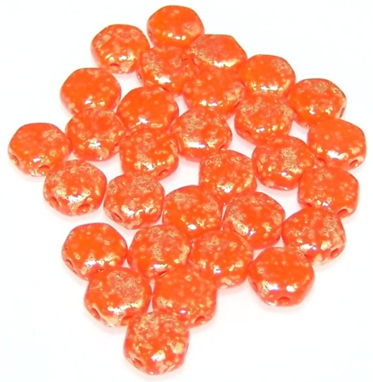 Czech Glass 6mm Honeycomb Hex 2-Hole Beads - Hodge Podge Orange Splash