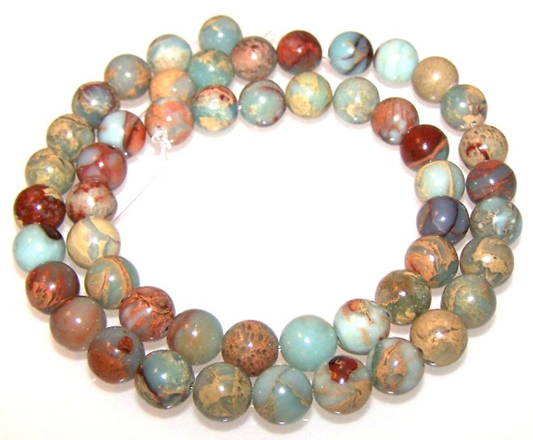 8mm Round Semiprecious Gemstone Beads - Aqua Terra Jasper