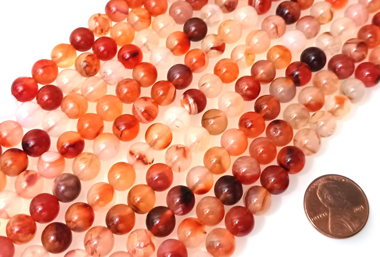 8mm Round Semiprecious Gemstone Beads - Natural Carnelian
