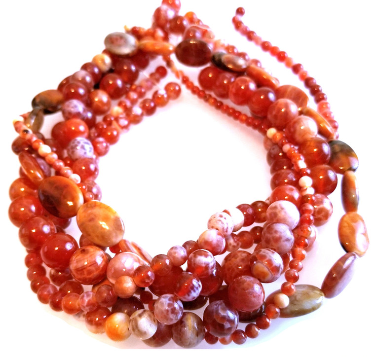 Fire Agate Semiprecious Gemstone Beads - Strand Set