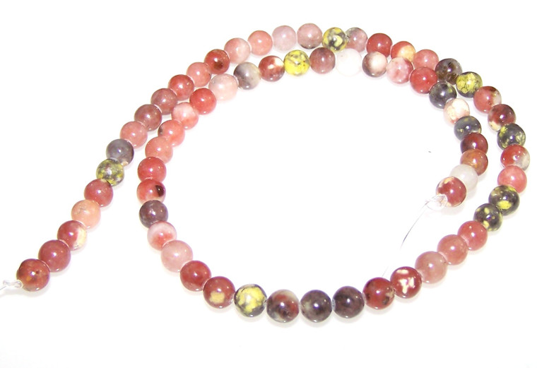 6mm Round Semiprecious Gemstone Beads - Red Plum Blossom Jasper