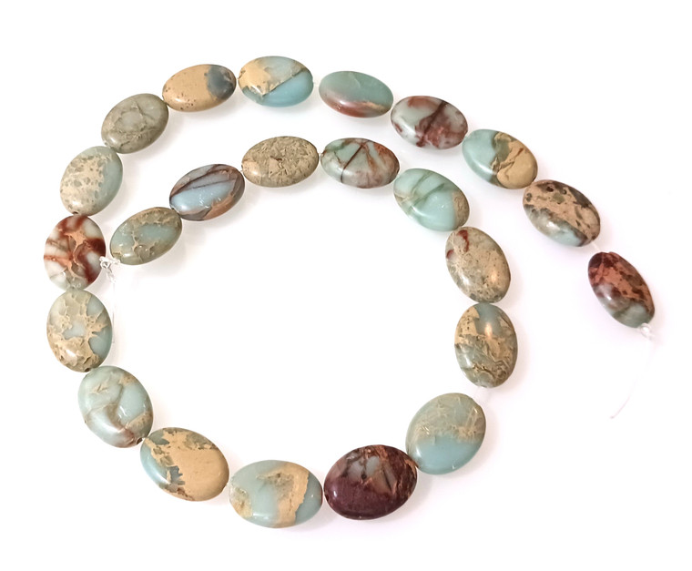 13x18mm Puff Oval Semiprecious Gemstone Beads - Aqua Terra Jasper