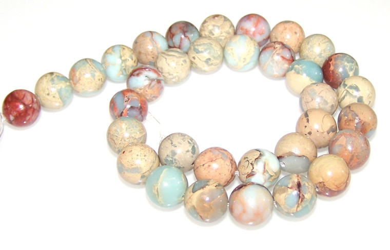 12mm Round Semiprecious Gemstone Beads - Aqua Terra Jasper