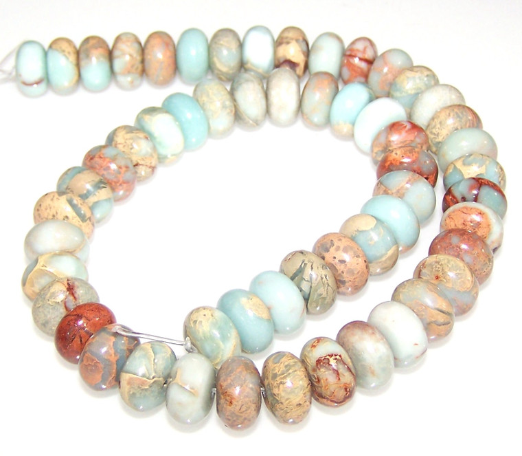 Aqua Terra Jasper 12x8mm Puff Rondelle Semiprecious Gemstone Beads