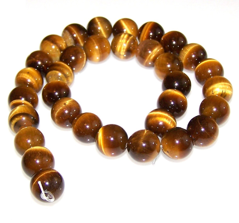 Natural Tiger Eye 12mm Round Semiprecious Gemstone Beads