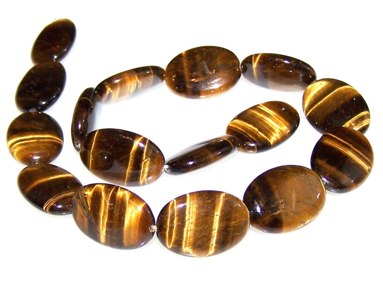 Natural Tiger Eye 18x25mm Puff Oval Semiprecious Gemstone Beads