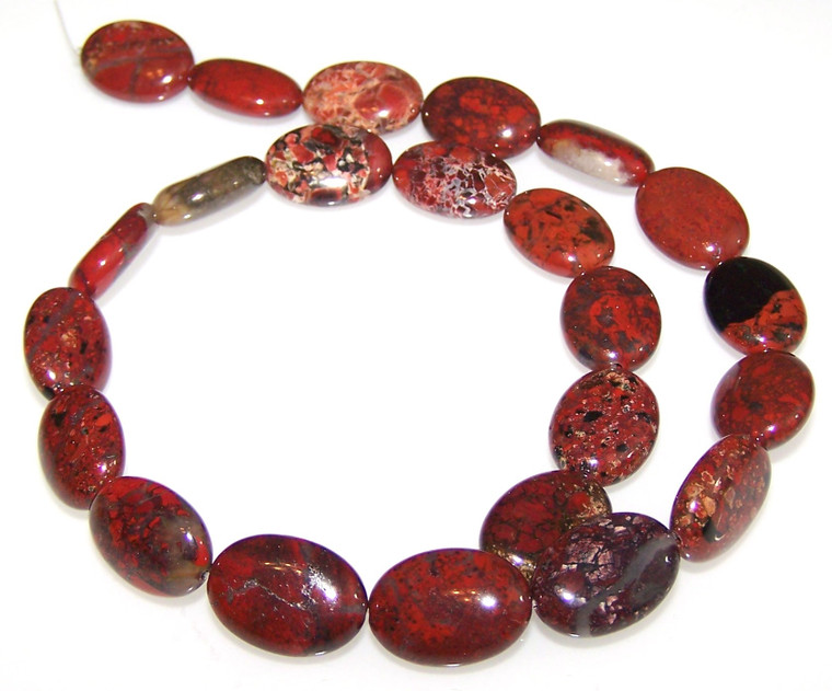 13x18mm Puff Oval Semiprecious Gemstone Beads - Brecciated Jasper