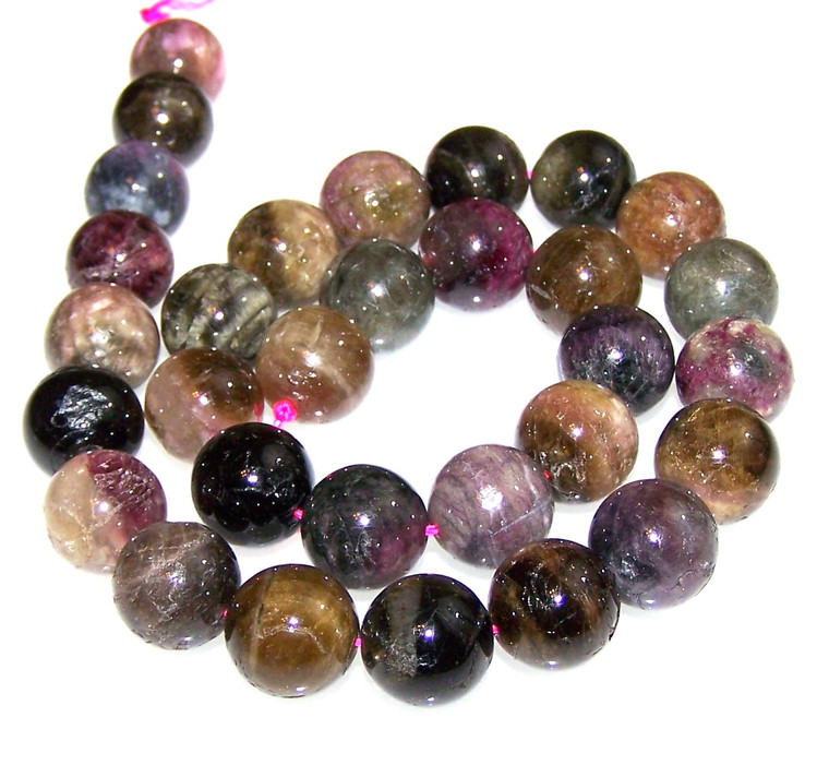 Tourmaline 12mm Round Semiprecious Gemstone Beads