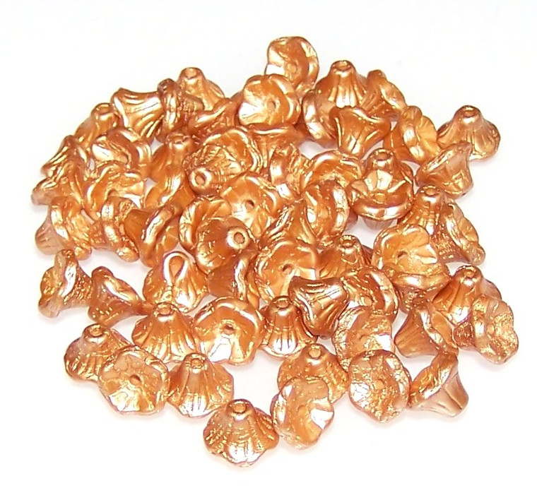 Czech Glass 7x5mm Flower Cup Beads - Alabaster Pastel Amber