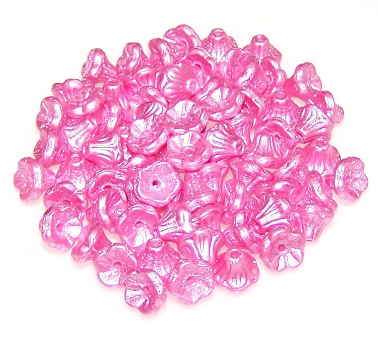 Czech Glass 7x5mm Flower Cup Beads - Alabaster Pastel Pink
