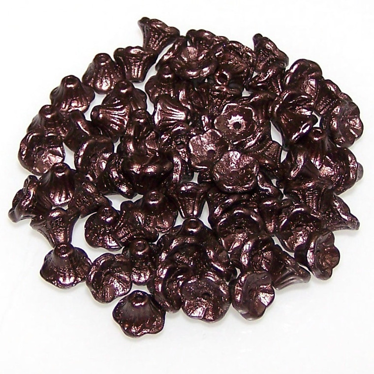 Czech Glass 7x5mm Flower Cup Beads - Alabaster Pastel Dark Brown