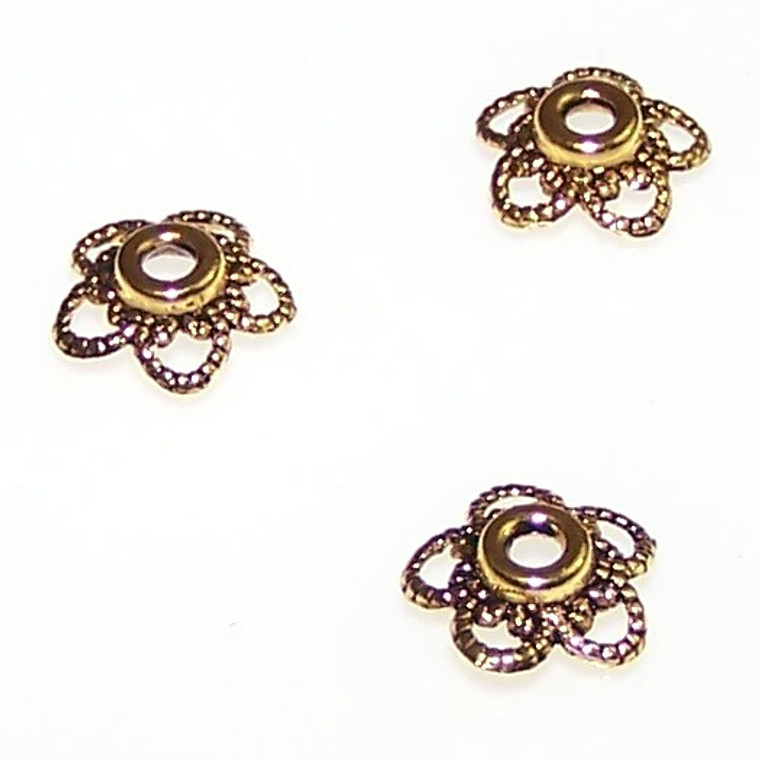 Antique Gold-Plated 3x10mm 5-Petal Bead Caps