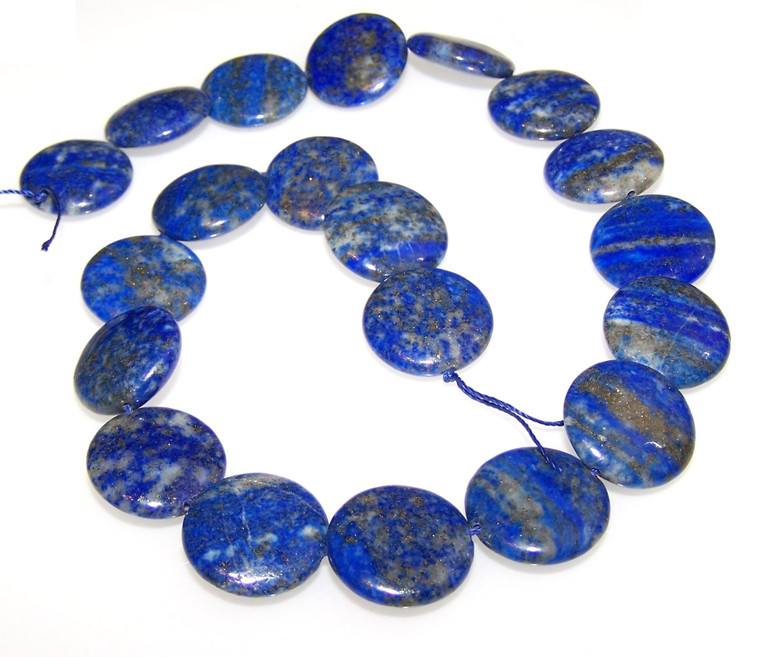 20mm Puff Coin Semiprecious Gemstone Beads - Lapis Lazuli