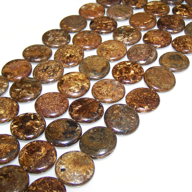 Bronzite 20mm Puff Coin Semiprecious Gemstone Beads