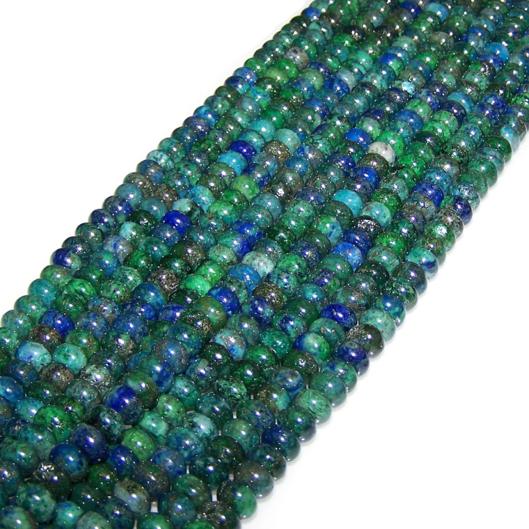 8x5mm Puff Rondelle Semiprecious Gemstone Beads - Azurite