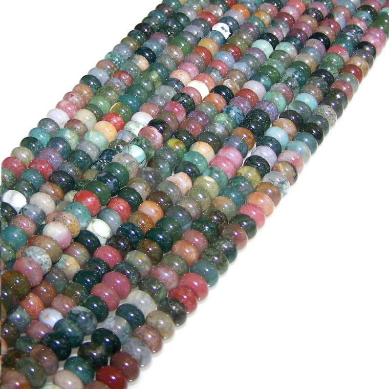 8x5mm Puff Rondelle Semiprecious Gemstone Beads - Fancy Jasper