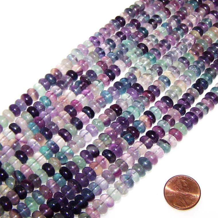 8x5mm Puff Rondelle Semiprecious Gemstone Beads - Fluorite