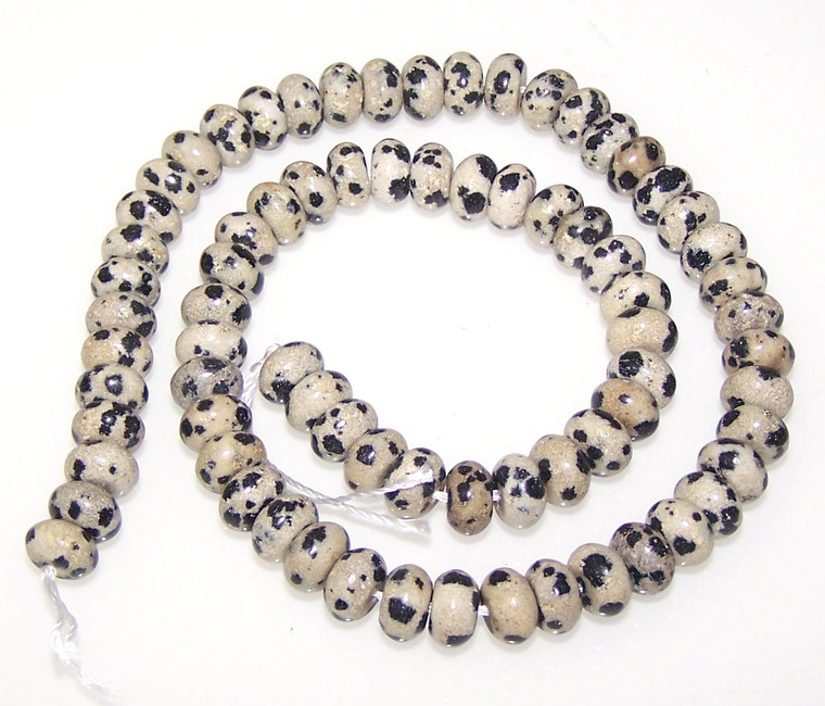 Dalmatian Jasper 8x5mm Puff Rondelle Semiprecious Gemstone Beads