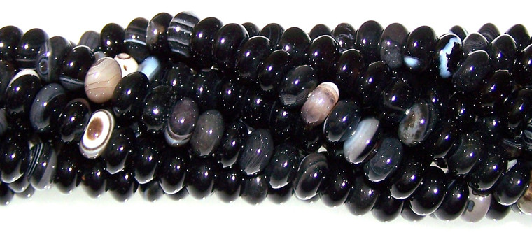Black Striped Agate 8x5mm Puff Rondelle Semiprecious Gemstone Beads