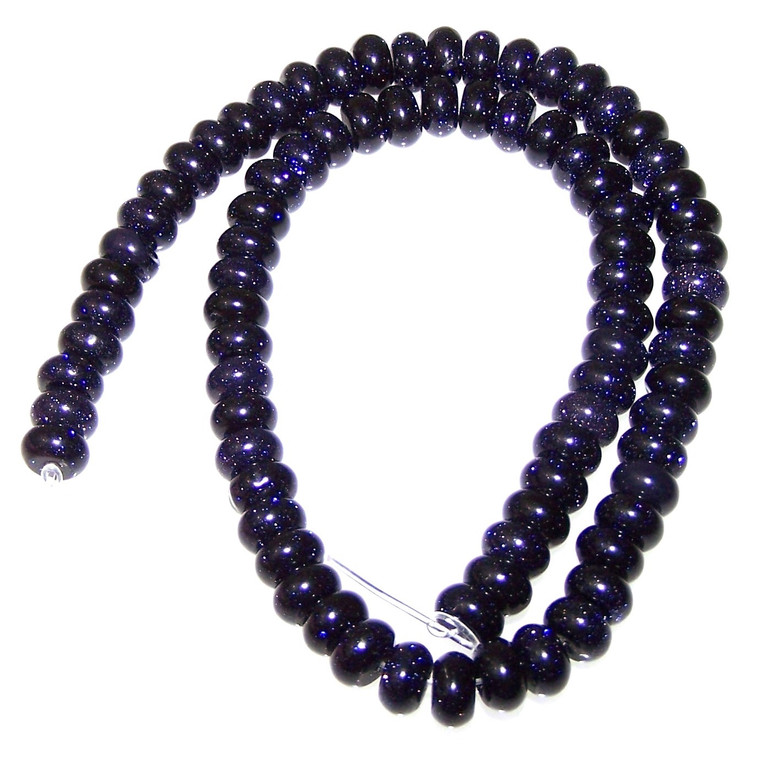 8x5mm Puff Rondelle Semiprecious Gemstone Beads - Blue Goldstone